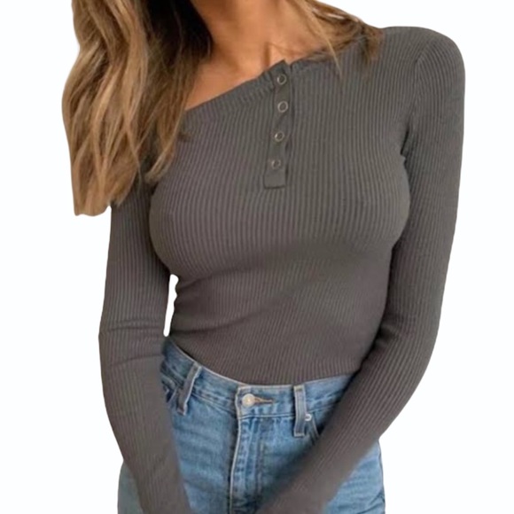 Henne Tops - HENNE | Argo Rib Top in Ink Grey